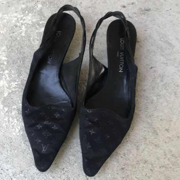 Louis Vuitton satin monogram, braided, sling backs - Picture 1 of 10